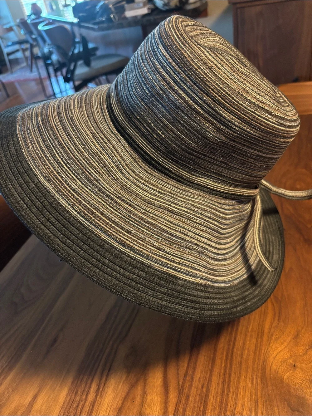 San Diego Hat Company Wide Brim Sun Hat in Striped Black & Taupe